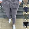 Men's Fashion Stretch Dress Pants Slim Fit Plaid Pants Business Suit Pants Casual Golf Pants