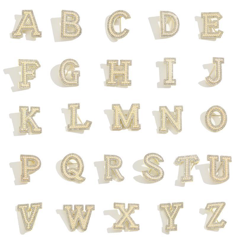 Crystal Rhinestone Pearl A-Z 26 Letters Brooch Women English Alphabet Brooch Pin Corsage Collar Jewelry Clothes Bag Decor Gifts