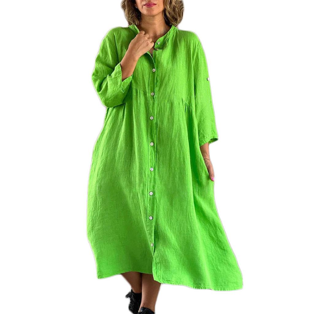 Женское хлопковое свободное платье-рубашка с пуговицами, повседневные свободные платья макси