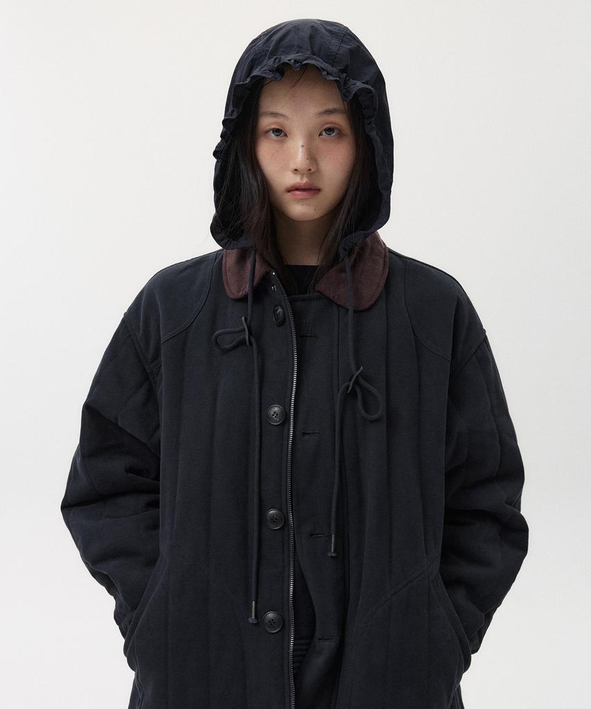 OHESHIO Corduroy Collar Quilted Jacket, Navy
