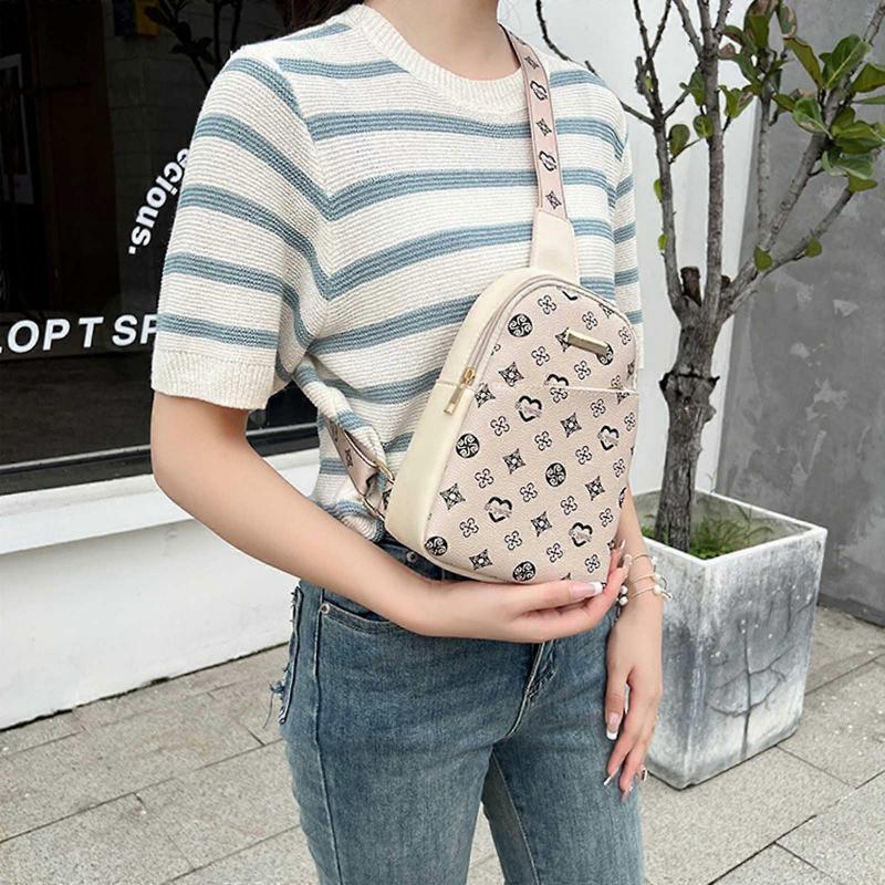 Versatile Simple Fashion Shoulder Bags Women Girl Print Design Bag Trendy Leisure Chest Bag Large Capacity Crossbody Bag  yellow brown