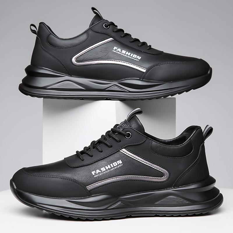 Модные новые мужские деловые кожаные кроссовки, водонепроницаемые повседневные туфли с круглым носком, легкие мужские туфли с мягкой подошвой, нескользящие, для ходьбы на открытом воздухе