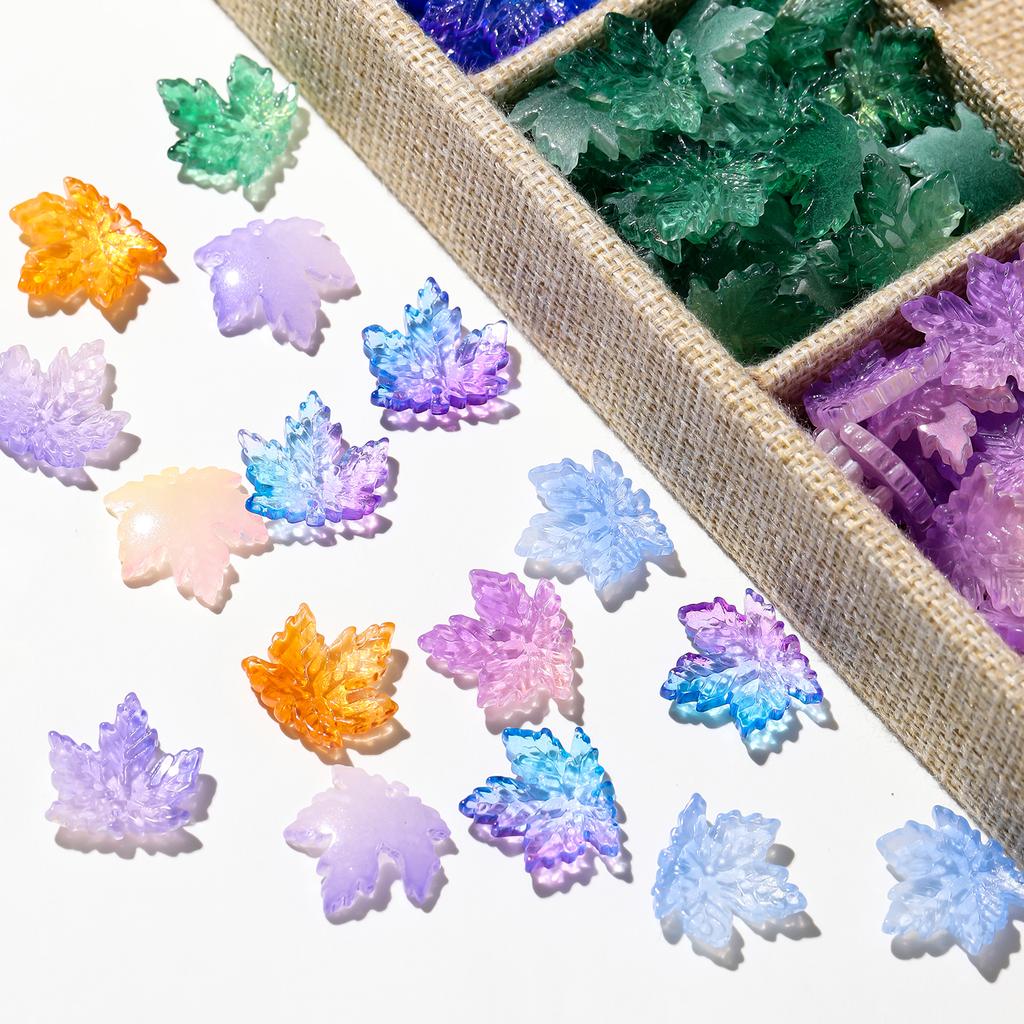10Pcs/lot 20x20mm Gradient Color Maple Leaf Glass Bead Jewellery Making Beads for Bracelets Necklace DIY Craft Supplies