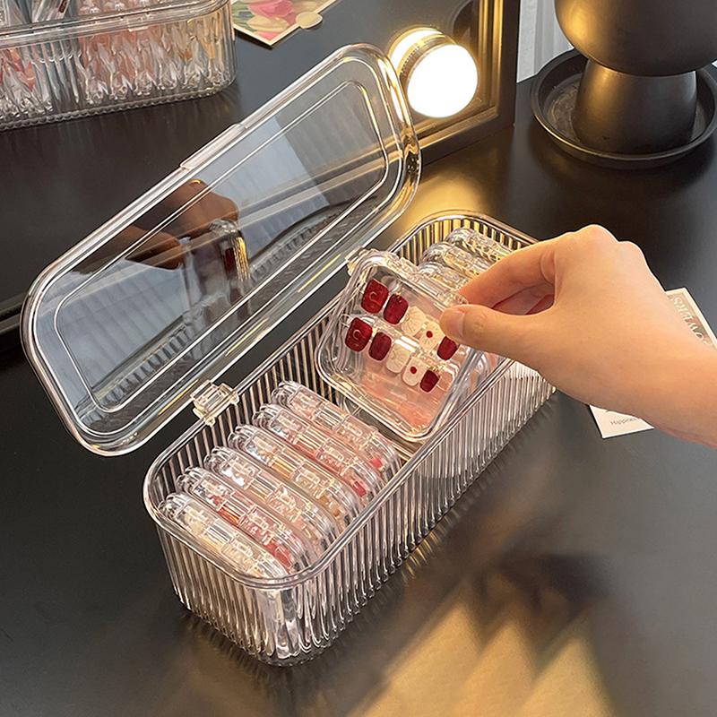 Органайзер для волос с крышкой, прозрачный пылезащитный ящик для хранения накладных ногтей, кистей для макияжа, пуховок