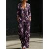Summer new green bottom plant branches and leaves printing V-neck diagonal shirt wide-leg pants two-piece set women's casual cover