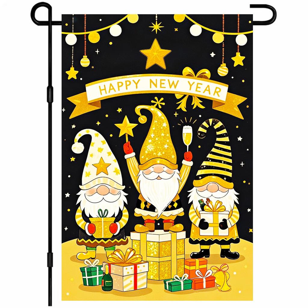 New Year's Decoration Of Garden Atmosphere With Garden Flags