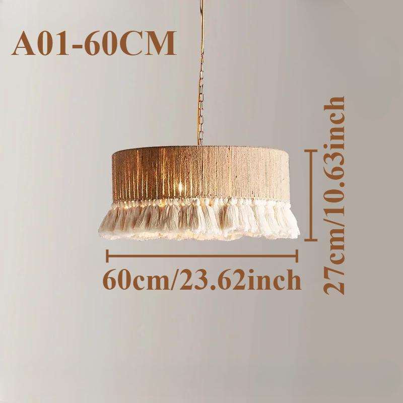 JOYINLED Hand Woven Hemp Rope Chandelier 30/40/50/60cm Large Drum Pendant Light with Tassel Boho Farmhouse Lighting E27 Lamp