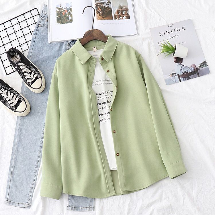 Женская вельветовая однотонная свободная рубашка с длинными рукавами, женская куртка
