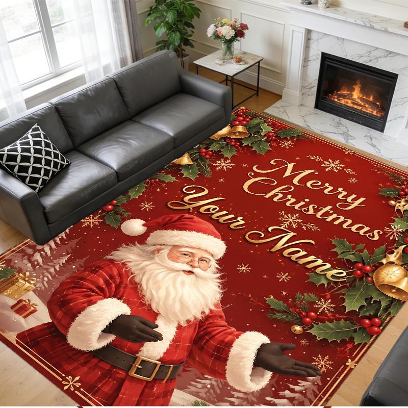 Christmas Custom Name Printed Square Area Rug Soft Non Slip Floor Carpet For Bedroom Holiday Gift