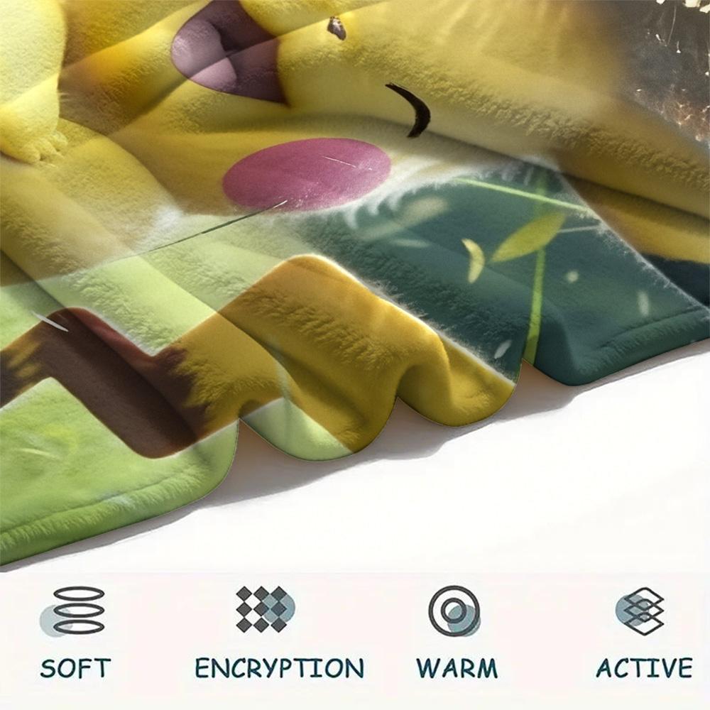 Cute Pikachu Print Flannel Blanket, High quality Comfortable for All Seasons, Home Decor, Warmth and Comfort