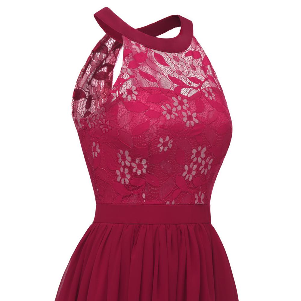 Women's Floral Crochet Lace Bodice Chiffon Midi Prom Dress for Bridesmaid Party Evening Cocktail Celebrity