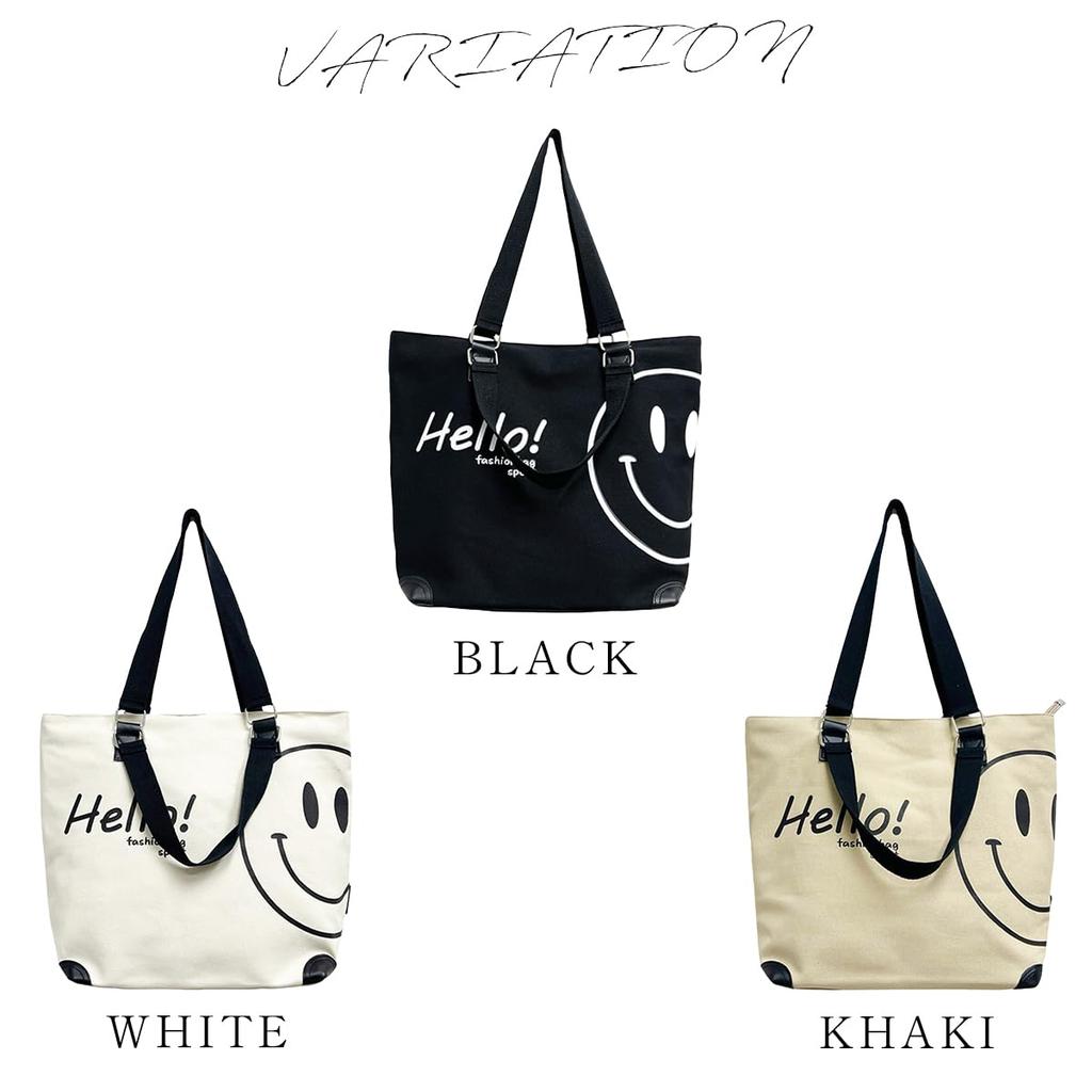 Сумка-тоут холщовая большая холщовая улыбка большая тоут [DIVA Rose] сумка, женская, сумка, большая, милая, вместительная, сумка, сумка, стильная, легкая, (черный)