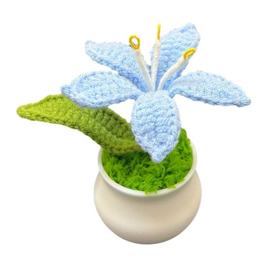 Вязаные комнатные растения Искусственный вязаный цветок лилии с горшком Ручной работы Цветочный подарок для мамы Учителя Женщин Друзей на День Рождения Юбилей