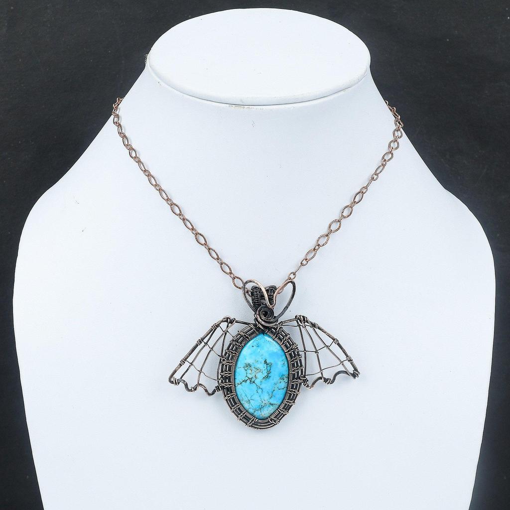 Тибетская бирюза, медная подвеска, подвеска из драгоценного камня, обернутая медной проволокой, подвеска-бабочка, антикварные медные украшения, подарок для него, подвеска ручной работы