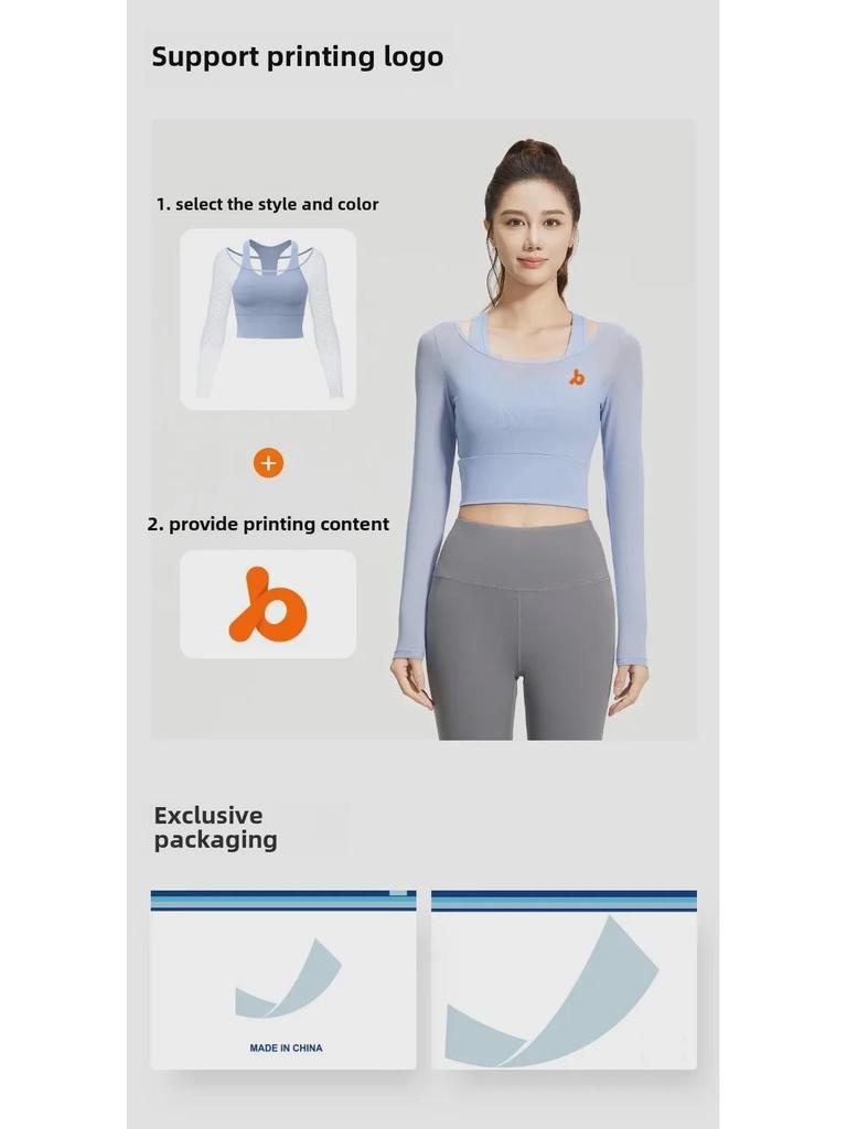 Топ для йоги Juyitang Mesh из двух частей, длинный рукав, без бюстгальтера