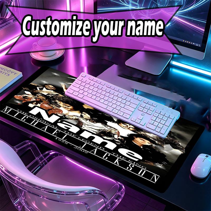 Custom Name Personalized Michael Jackson Pattern Mousepad, Laptop PC Desk Mat, Decorative Desk Mat for Home Keyboard Pad Gift