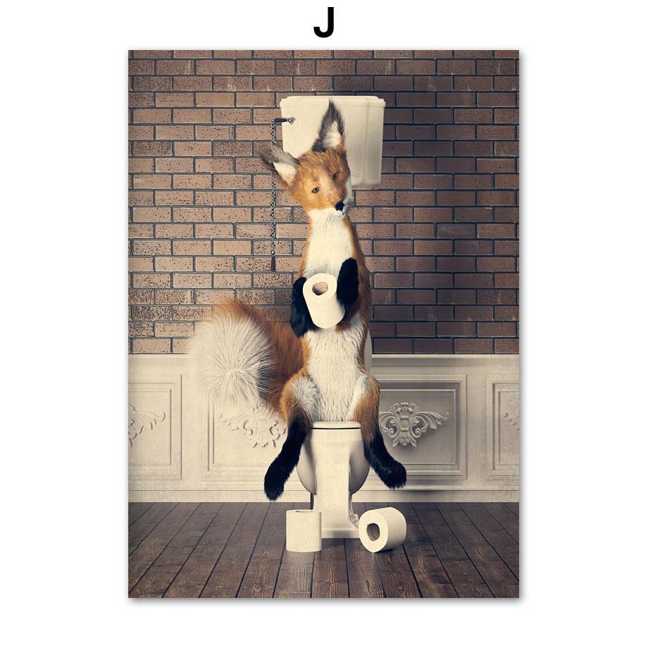 Ванная комната Юмор Дракон Жираф Слон Медведь Корова Енот Настенная живопись Печать на холсте Картина Ванна Плакат на скандинавскую тему Декор для туалетной комнаты