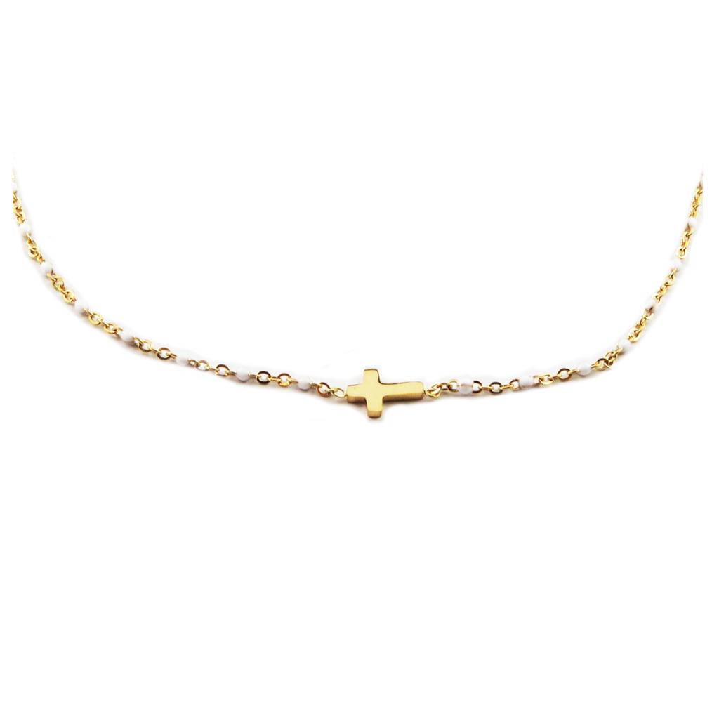 Les Trésors De Lily [R0223] - Дизайнерское стальное колье «Крест» из белого золота - 10x5 мм