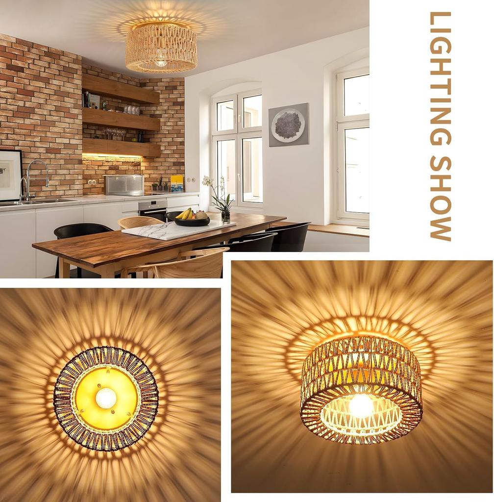 KY LEE Pendant Hemp Japanese Single E26 LED Simple Ceiling Shade Light for Living Hook Ceiling Mount Light, Rope, Style, Nordic, Stylish, Light,
