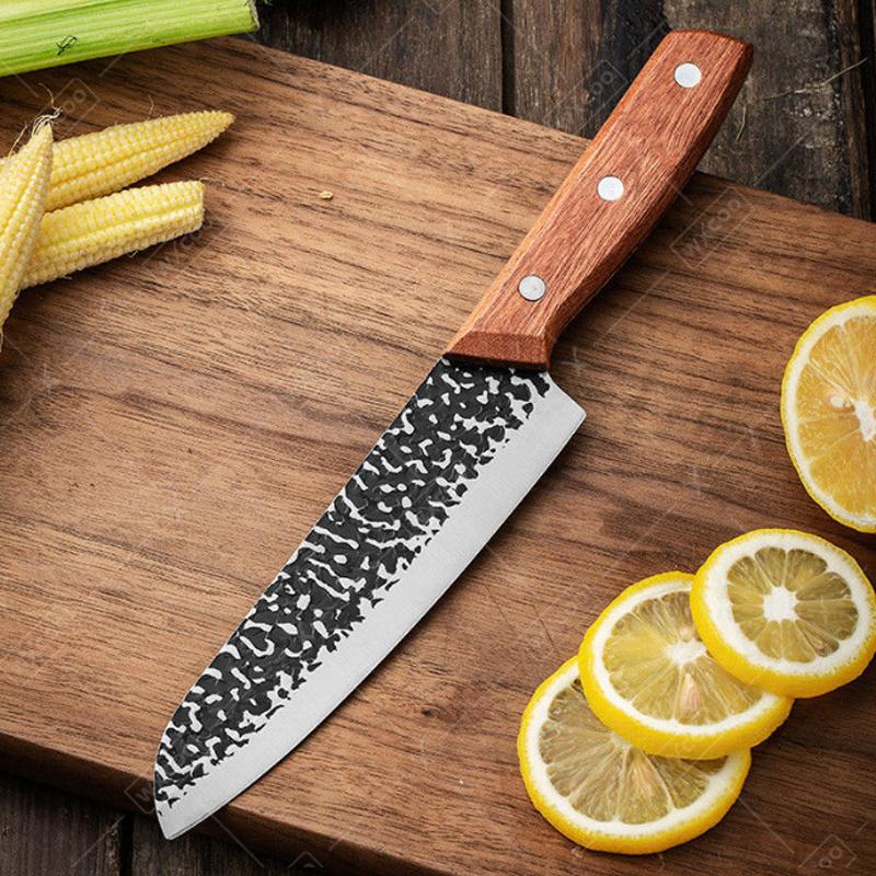 Stainless Steel Hammered Butcher Knife Cooking Chef Knife Hand-Forged Meat Vegetables and Fruits Kitchen Knife Kitchen Supplies