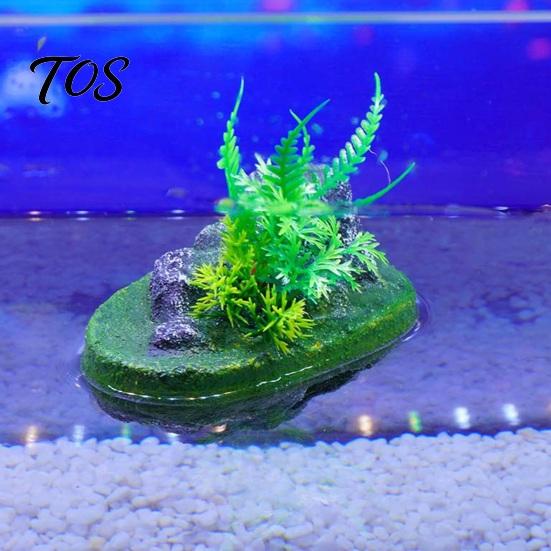 Aquarium Rock Cave Floating Decoration, Realistic Moss Ornament with Goldfish Tank Landscaping Cave, Fish Hideout Shelter for Betta Guppy Shrimp