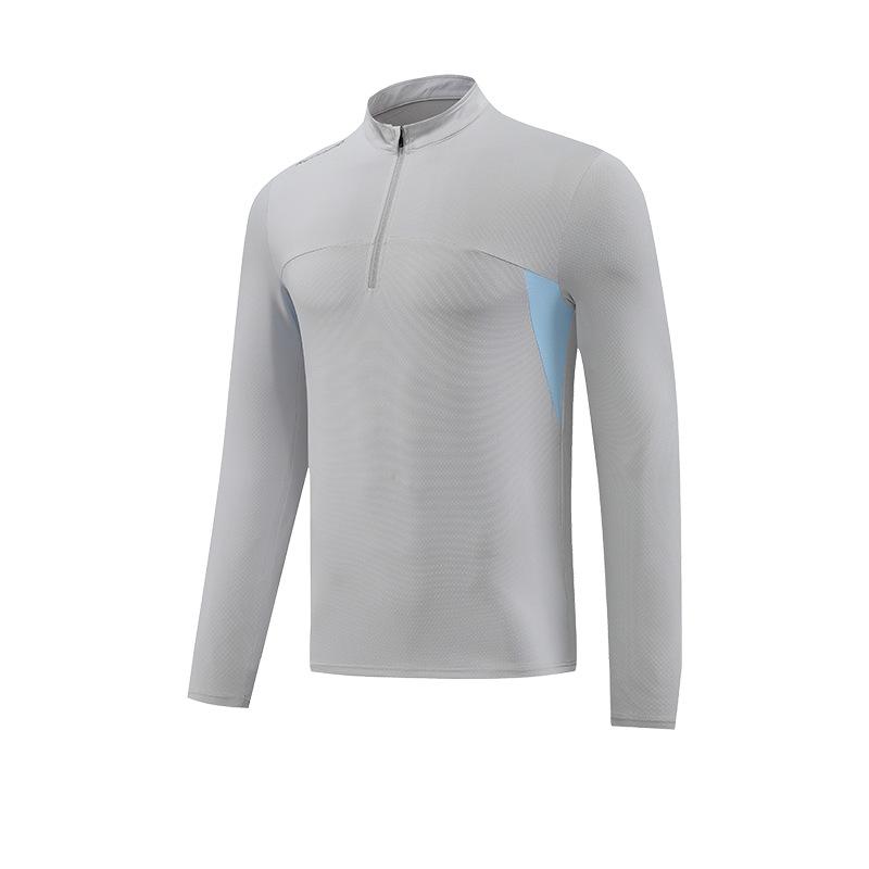 Men's Long Sleeved Quick Drying Clothes Outdoor Fitness Training T Shirt High Elasticity Semi Zipper Sports T-shirt