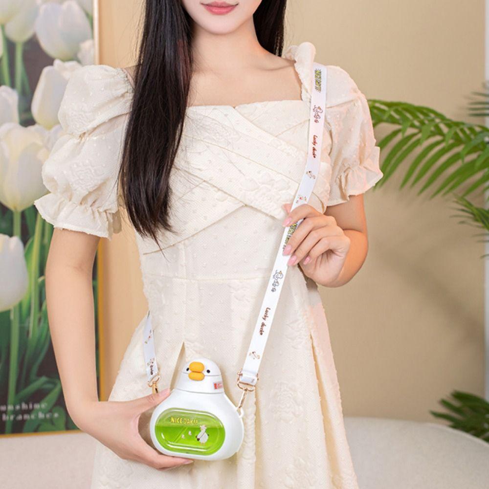 with Straw Cute Duck Bottle Carried with Straps Large-Capacity Big Belly Cup Running