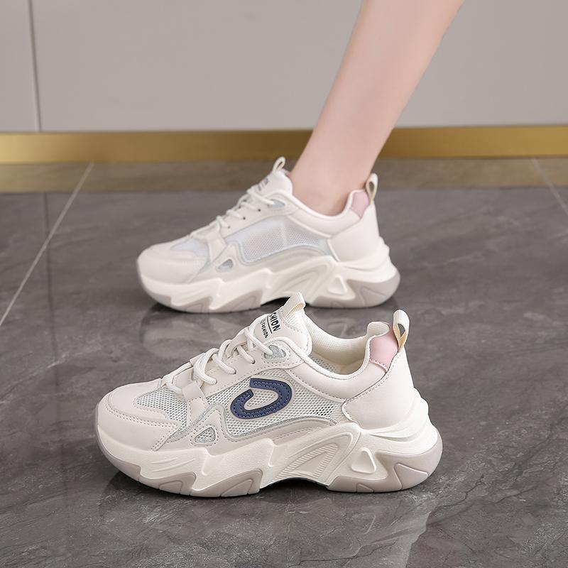 CRLAYDK Chunky Sneakers for Women Mesh Summer Casual Lace Up Shoes Platform Walking Tennis Wedge Sports Trainers for Lady
