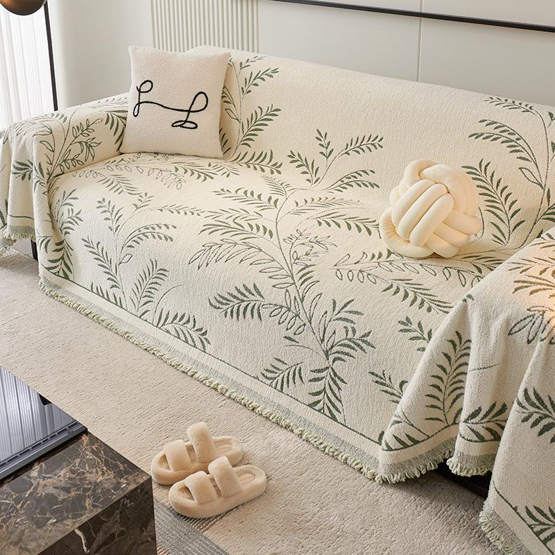 Чехол для дивана из жаккардового полотна с шенилловым отворотом, универсальный чехол для дивана на все времена года, нескользящий чехол для одеяла с защитой от царапин от кошек