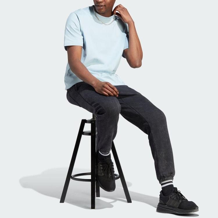 Adidas Однотонная футболка с логотипом и круглым вырезом, мужские топы, светло-голубой IM0483