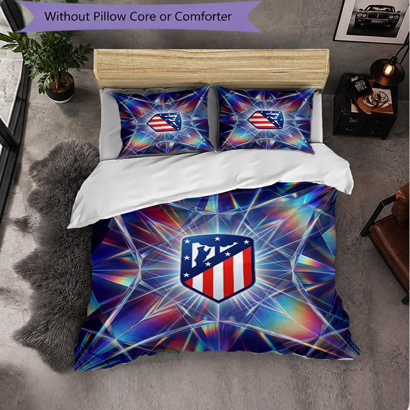 Atletico Madrid Pattern 3 Pieces Bedding Set Soft Microfiber Duvet Cover with Pillow Cases for Bedroom