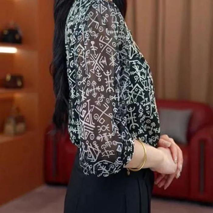 Стильная летняя женская рубашка тонкая свободного кроя повседневная скрывает живот блузка с рукавами семь восьмых большого размера модная