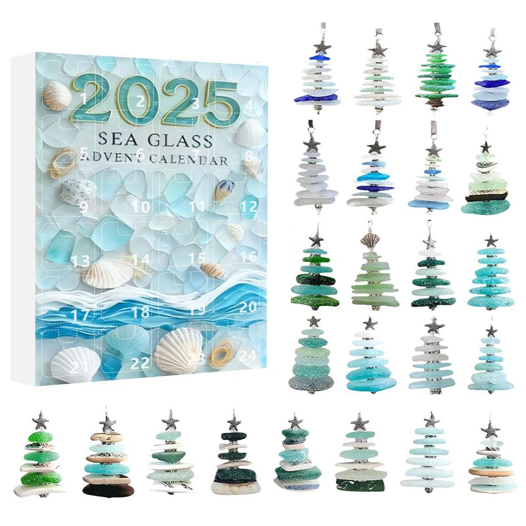 Sea Glass Christmas Tree Advent Calendar 2025 with 24 Mini Christmas Tree Ornaments Christmas Advent Calendar for Home Decor