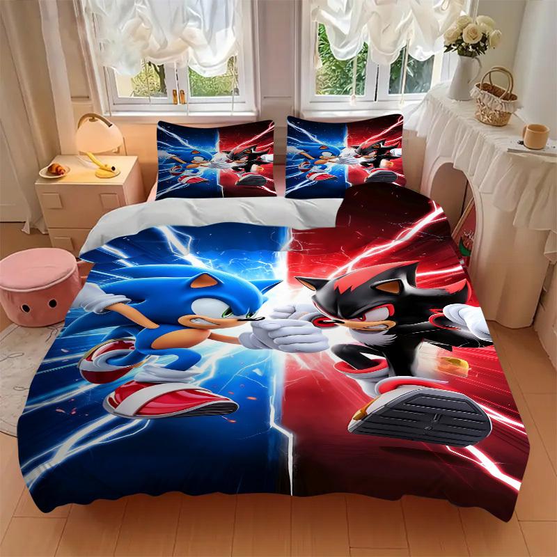 3pcs bedding set Sonic Shadow Includes 1 Comforter + 2 Pillowcases, Without Pillow Inserts, Soft Comfortable, Lightweight Breathable, Printe