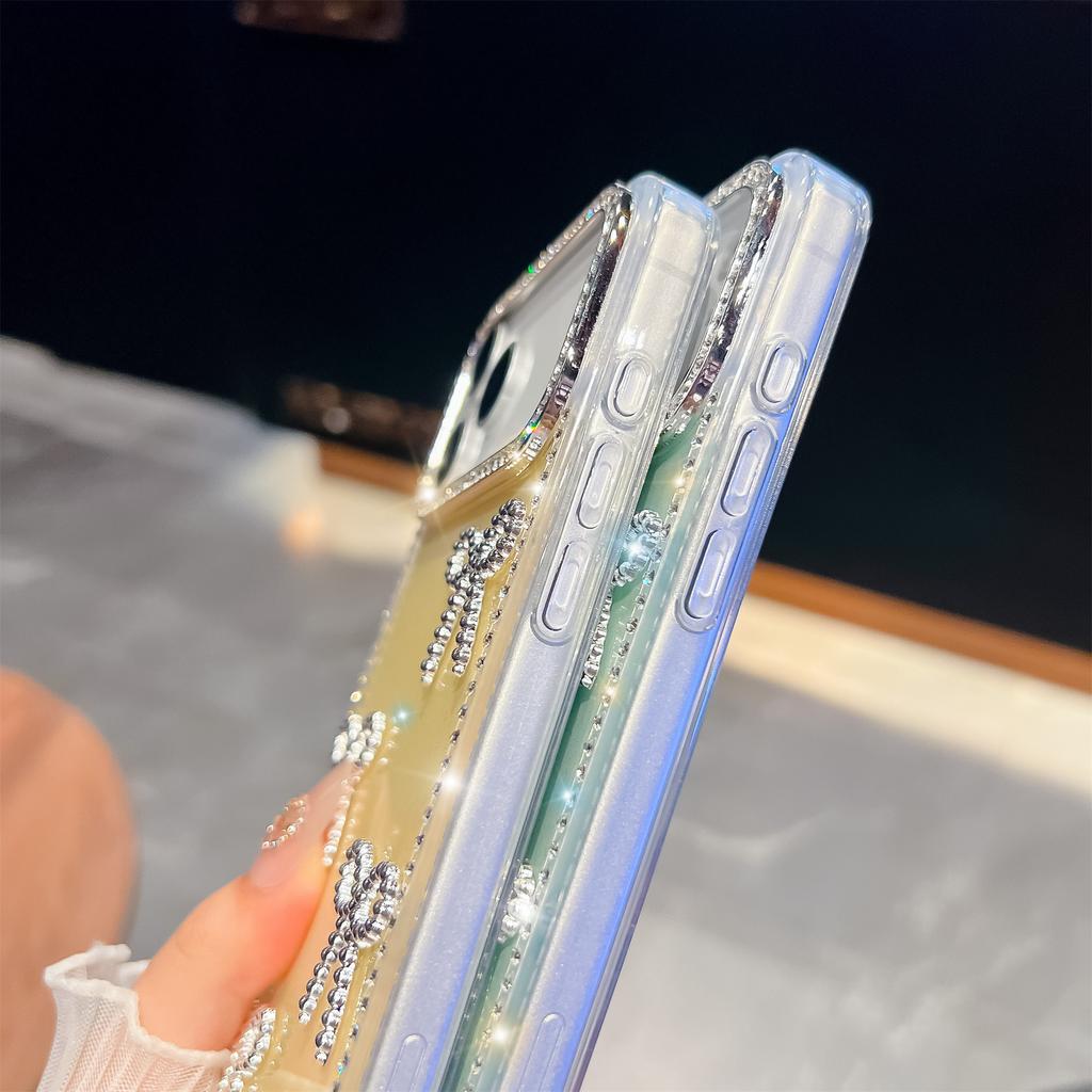 For iPhone 17 Pro Max Case Rhinestone Edge Butterfly Bow Decor TPU+PC IMD Phone Cover