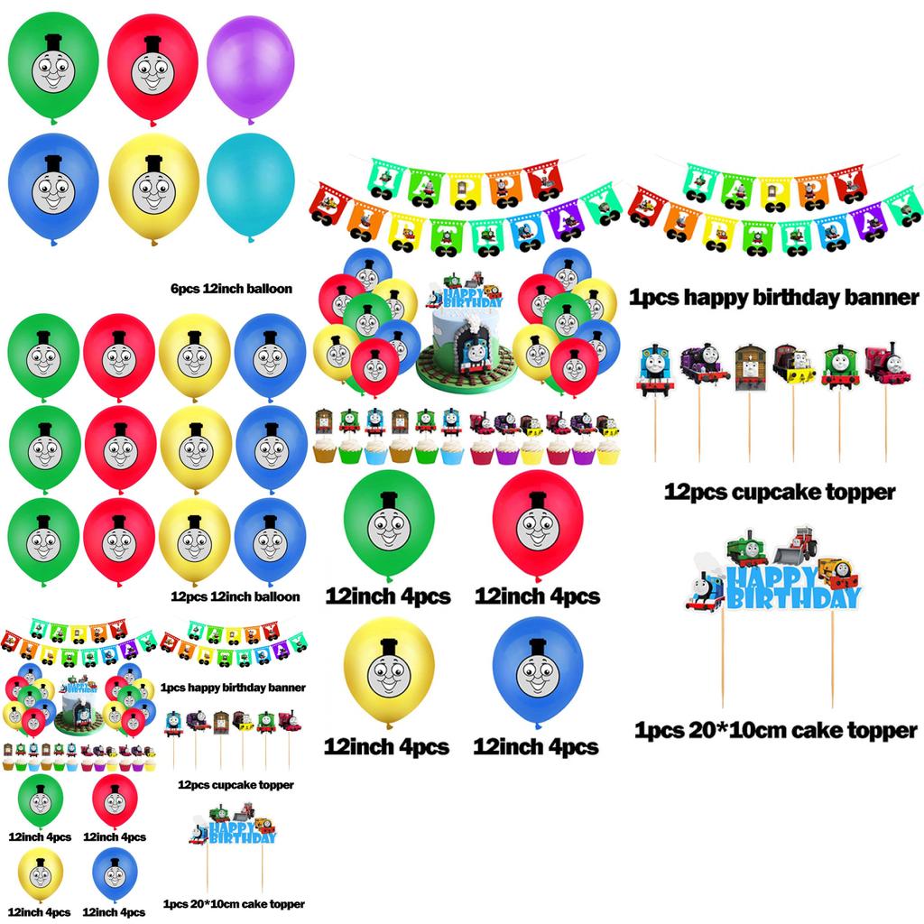 Яркий декор для детского дня рождения в стиле Томаса, воздушные шары, баннер, топперы для кексов