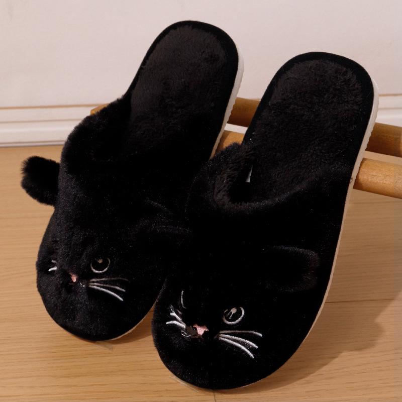 Модные милые розовые кошачьи хлопковые тапочки женские удобные домашние с мягкой подошвой теплые пушистые тапочки женские противоскользящие домашние плюшевые шлепанцы обувь для пары