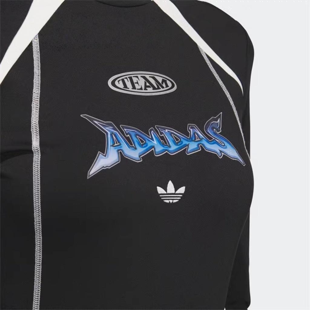 adidas Футболка Originals Classic Sports Series с длинным рукавом и надписью, свободная, с полувысоким воротом, женская, черная JM8029