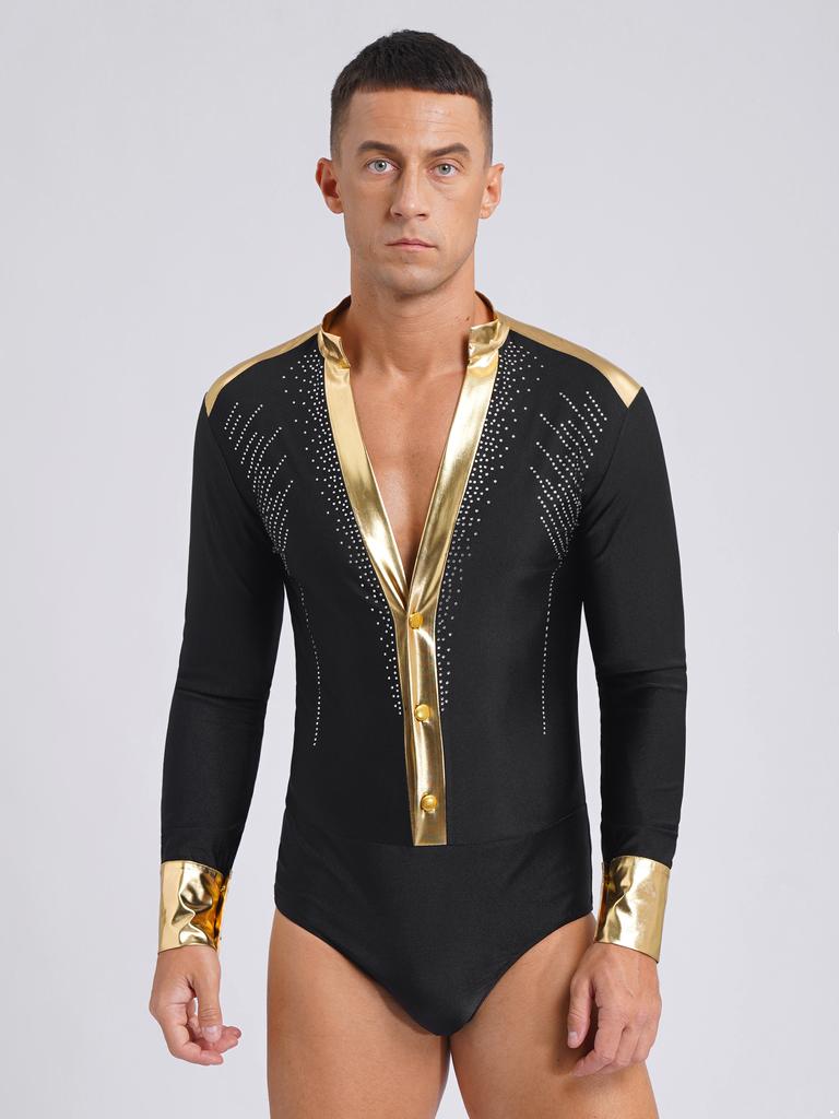 Мужской трико для фигурного катания и танцев с глубоким V-образным вырезом, боди для современного джаза, танго, самбы, ча-ча, румбы, костюм для бальных выступлений