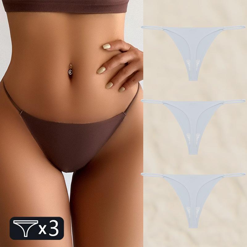 FINETOO 3PC Женские бесшовные трусы стринги сексуальные трусики-стринги с низкой талией женские однотонные бесследные бикини Т-образное нижнее белье