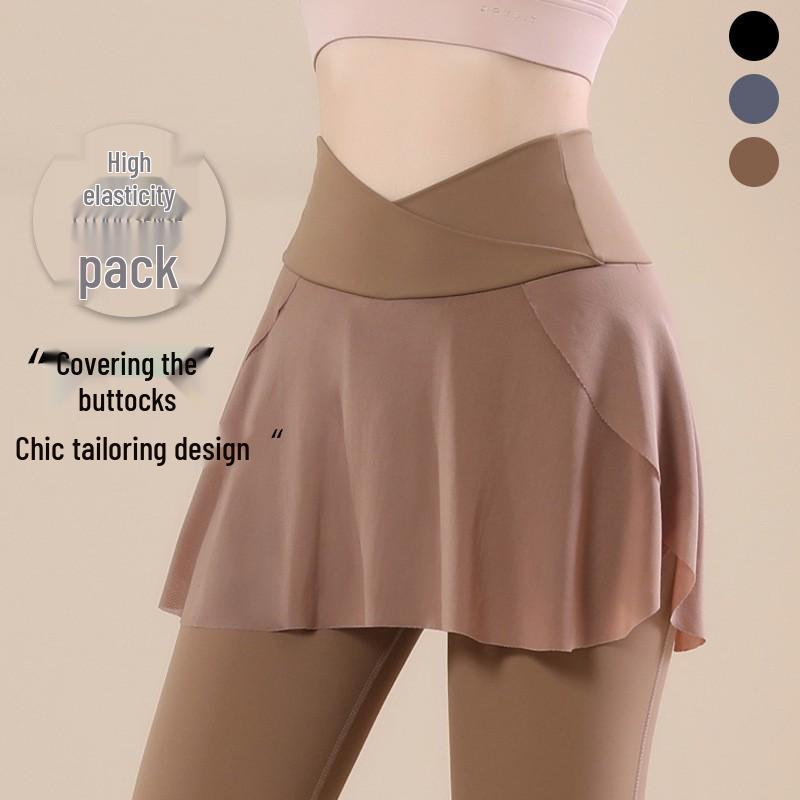 Женские брюки для йоги с высокой талией и юбкой: Осень/Зима, Подтягивающий бедра, Быстросохнущий, Защита от просвечивания, Плотная посадка для бега и танцев