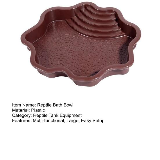 Reptile Bathing Pool Large Tortoise Feeding Dish Water Bowl with Ramp Aquarium Ornament for Lizard Gecko Snake Turtle Bearded Dragon