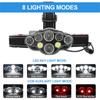 Светодиодный налобный фонарь, 8 светодиодных перезаряжаемых налобных фонарей, легкий USB-фонарь, 8 режимов водонепроницаемого налобного фонаря для бега на открытом воздухе