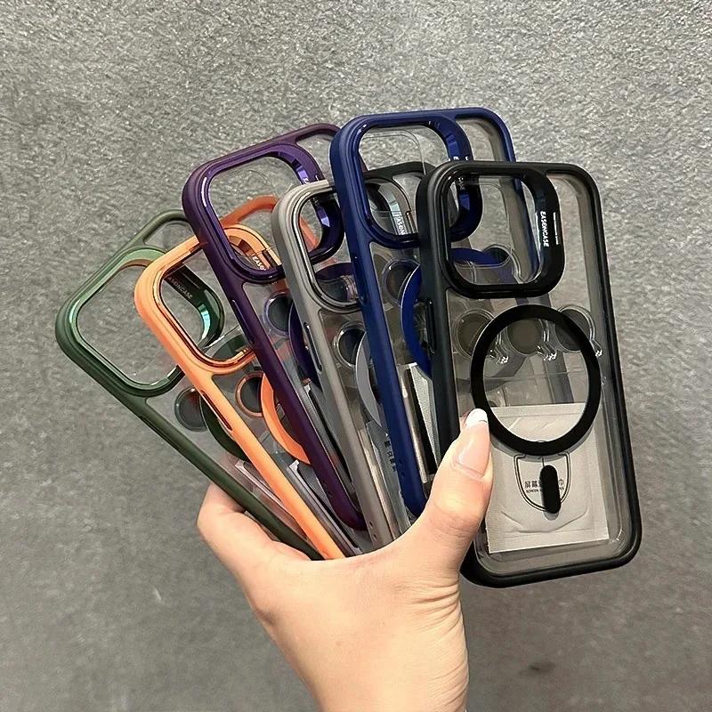 Металлический чехол-подставка с линзами Magsafe для iPhone 15 Pro Max 14 13 11 12 Pro Max Plus, защитный чехол для беспроводной зарядки камеры