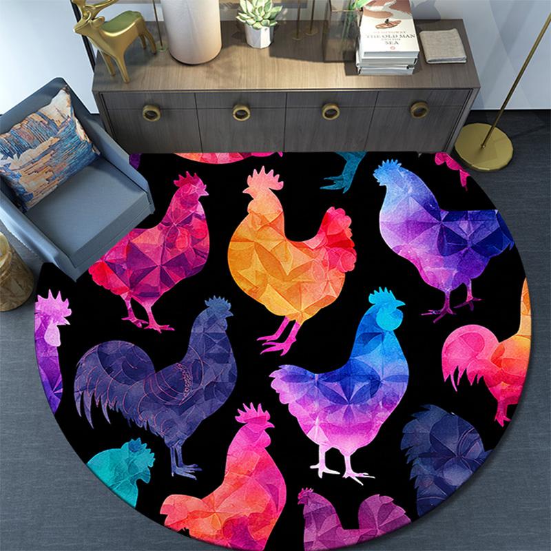 Watercolor Rooster Round Area Rug,Carpet Rug for Living Room Bedroom Sofa Playroom Decor,Non-slip Floor Mat