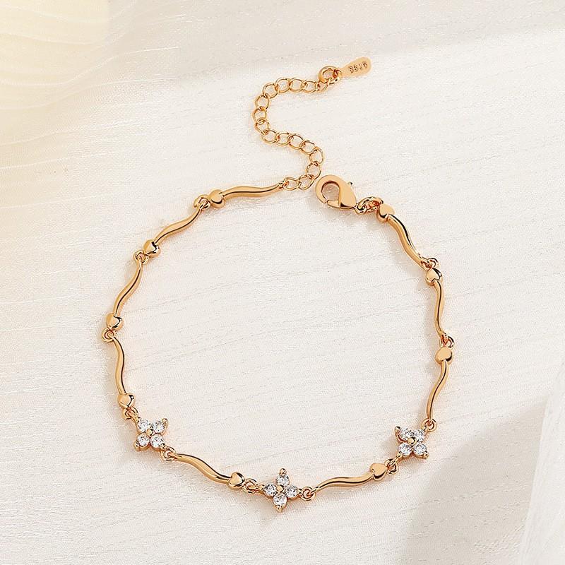 Браслет из циркона цвета шампанского золота для женщин, не тускнеющий, инкрустированный бриллиантами, универсальный, раздвижной и регулируемый браслет