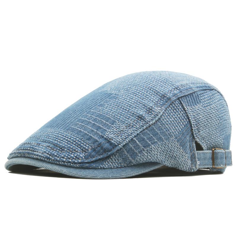 CHRLCK Simple Washed Denim Berets Hat Men Women Spring Summer Peaked Flat Cap Artist Duckbill Hat Casual Herringbone Newsboy Cap