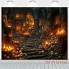 1 piece of 2D flat party banner with a gothic castle background - large skull and flame-themed gothic castle.PMJ