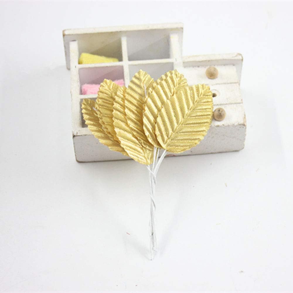 E-outstanding Silk Leaf 200PCS Golden Artificial Leaves DIY Corsage Boutonniere Accessory for DIY Wedding Party Decor