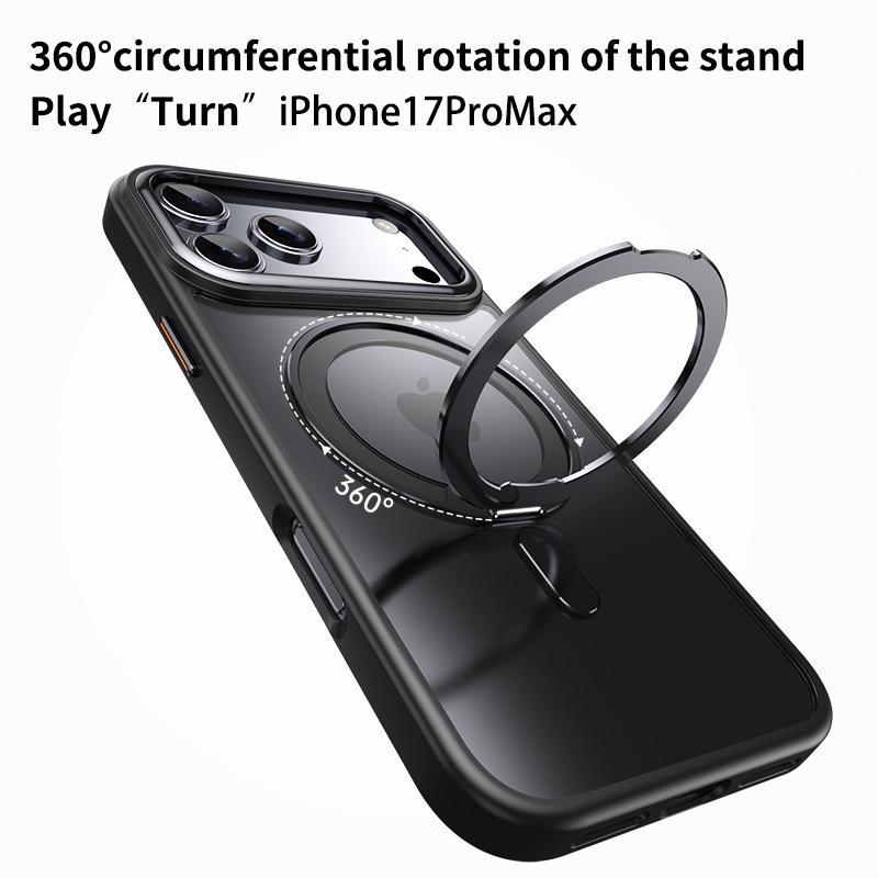 360° Rotating Stand Magnetic Orange Case for IPhone 17 Pro Max 17Air 17Pro Luxury Metal Button Folding Bracket Shockproof Cover